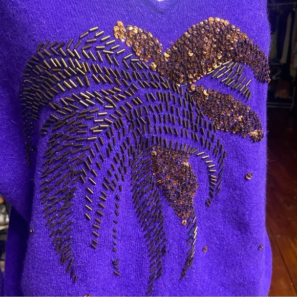 Anne Klein by Sadimara Beaded Lambswool/Rabbit/Angora Sweater Size M Purple Rare - Picture 7 of 11